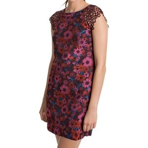Trina Turk Nettle 2 Floral Jacquard Lace Sleeves Sheath Dress 10‎ Office Events